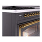 ILVE Nostalgie II 48-Inch Dual Fuel Range with 8 Sealed Burners + Griddle, 5.02 cu. ft. Oven, Graphite Matte with Brass Trim, Liquid Propane, Triple Glass Door, UN48FNMPMGGLP