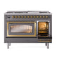 ILVE Nostalgie II 48-Inch Dual Fuel Range with 8 Sealed Burners + Griddle, 5.02 cu. ft. Oven, Graphite Matte with Brass Trim, Natural Gas, Triple Glass Door, UN48FNMPMGG