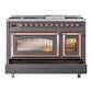 ILVE Nostalgie II 48-Inch Dual Fuel Range with 8 Sealed Burners + Griddle, 5.02 cu. ft. Oven, Graphite Matte with Copper Trim, Liquid Propane, Triple Glass Door, UN48FNMPMGPLP