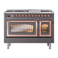 ILVE Nostalgie II 48-Inch Dual Fuel Range with 8 Sealed Burners + Griddle, 5.02 cu. ft. Oven, Graphite Matte with Copper Trim, Natural Gas, Triple Glass Door, UN48FNMPMGP