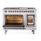 ILVE Nostalgie II 48-Inch Dual Fuel Range with 8 Sealed Burners + Griddle, 5.02 cu. ft. Oven, RAL with Burnished Trim, Liquid Propane, Triple Glass Door, UN48FNMPRABLP