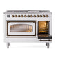 ILVE Nostalgie II 48-Inch Dual Fuel Range with 8 Sealed Burners + Griddle, 5.02 cu. ft. Oven, RAL with Burnished Trim, Liquid Propane, Triple Glass Door, UN48FNMPRABLP