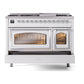 ILVE Nostalgie II 48-Inch Dual Fuel Range with 8 Sealed Burners + Griddle, 5.02 cu. ft. Oven, RAL with Chrome Trim, Natural Gas, Triple Glass Door, UN48FNMPRAC