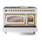ILVE Nostalgie II 48-Inch Dual Fuel Range with 8 Sealed Burners + Griddle, 5.02 cu. ft. Oven, RAL with Brass Trim, Liquid Propane, Triple Glass Door, UN48FNMPRAGLP
