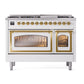 ILVE Nostalgie II 48-Inch Dual Fuel Range with 8 Sealed Burners + Griddle, 5.02 cu. ft. Oven, RAL with Brass Trim, Natural Gas, Triple Glass Door, UN48FNMPRAG