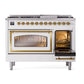 ILVE Nostalgie II 48-Inch Dual Fuel Range with 8 Sealed Burners + Griddle, 5.02 cu. ft. Oven, RAL with Brass Trim, Natural Gas, Triple Glass Door, UN48FNMPRAG