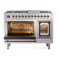 ILVE Nostalgie II 48-Inch Dual Fuel Range with 8 Sealed Burners + Griddle, 5.02 cu. ft. Oven, Stainless Steel with Burnished Trim, Liquid Propane, Triple Glass Door, UN48FNMPSSBLP