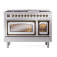 ILVE Nostalgie II 48-Inch Dual Fuel Range with 8 Sealed Burners + Griddle, 5.02 cu. ft. Oven, Stainless Steel with Burnished Trim, Natural Gas, Triple Glass Door, UN48FNMPSSB
