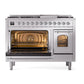 ILVE Nostalgie II 48-Inch Dual Fuel Range with 8 Sealed Burners + Griddle, 5.02 cu. ft. Oven, Stainless Steel with Chrome Trim, Liquid Propane, Triple Glass Door, UN48FNMPSSCLP