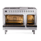 ILVE Nostalgie II 48-Inch Dual Fuel Range with 8 Sealed Burners + Griddle, 5.02 cu. ft. Oven, Stainless Steel with Chrome Trim, Natural Gas, Triple Glass Door, UN48FNMPSSC