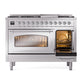 ILVE Nostalgie II 48-Inch Dual Fuel Range with 8 Sealed Burners + Griddle, 5.02 cu. ft. Oven, Stainless Steel with Chrome Trim, Natural Gas, Triple Glass Door, UN48FNMPSSC