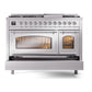ILVE Nostalgie II 48-Inch Dual Fuel Range with 8 Sealed Burners + Griddle, 5.02 cu. ft. Oven, Stainless Steel with Chrome Trim, Natural Gas, Triple Glass Door, UN48FNMPSSC