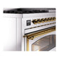 ILVE Nostalgie II 48-Inch Dual Fuel Range with 8 Sealed Burners + Griddle, 5.02 cu. ft. Oven, Stainless Steel with Brass Trim, Liquid Propane, Triple Glass Door, UN48FNMPSSGLP