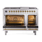 ILVE Nostalgie II 48-Inch Dual Fuel Range with 8 Sealed Burners + Griddle, 5.02 cu. ft. Oven, Stainless Steel with Brass Trim, Natural Gas, Triple Glass Door, UN48FNMPSSG