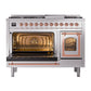 ILVE Nostalgie II 48-Inch Dual Fuel Range with 8 Sealed Burners + Griddle, 5.02 cu. ft. Oven, Stainless Steel with Copper Trim, Natural Gas, Triple Glass Door, UN48FNMPSSP