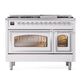 ILVE Nostalgie II 48-Inch Dual Fuel Range with 8 Sealed Burners + Griddle, 5.02 cu. ft. Oven, White with Chrome Trim, Liquid Propane, Triple Glass Door, UN48FNMPWHCLP