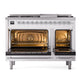 ILVE Nostalgie II 48-Inch Dual Fuel Range with 8 Sealed Burners + Griddle, 5.02 cu. ft. Oven, White with Chrome Trim, Natural Gas, Triple Glass Door, UN48FNMPWHC