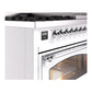 ILVE Nostalgie II 48-Inch Dual Fuel Range with 8 Sealed Burners + Griddle, 5.02 cu. ft. Oven, White with Chrome Trim, Natural Gas, Triple Glass Door, UN48FNMPWHC