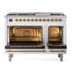 ILVE Nostalgie II 48-Inch Dual Fuel Range with 8 Sealed Burners + Griddle, 5.02 cu. ft. Oven, White with Brass Trim, Liquid Propane, Triple Glass Door, UN48FNMPWHGLP