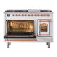 ILVE Nostalgie II 48-Inch Dual Fuel Range with 8 Sealed Burners + Griddle, 5.02 cu. ft. Oven, White with Copper Trim, Natural Gas, Triple Glass Door, UN48FNMPWHP