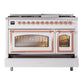 ILVE Nostalgie II 48-Inch Dual Fuel Range with 8 Sealed Burners + Griddle, 5.02 cu. ft. Oven, White with Copper Trim, Natural Gas, Triple Glass Door, UN48FNMPWHP