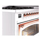 ILVE Nostalgie II 48-Inch Dual Fuel Range with 8 Sealed Burners + Griddle, 5.02 cu. ft. Oven, White with Copper Trim, Natural Gas, Triple Glass Door, UN48FNMPWHP