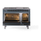 ILVE Nostalgie II 48-Inch Dual Fuel Range with 8 Sealed Burners + Griddle, 5.02 cu. ft. Oven, Blue Grey with Burnished Trim, Natural Gas, Solid Door, UN48FQNMPBGB