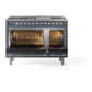 ILVE Nostalgie II 48-Inch Dual Fuel Range with 8 Sealed Burners + Griddle, 5.02 cu. ft. Oven, Blue Grey with Chrome Trim, Liquid Propane, Solid Door, UN48FQNMPBGCLP