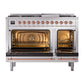 ILVE Nostalgie II 48-Inch Dual Fuel Range with 8 Sealed Burners + Griddle, 5.02 cu. ft. Oven, Stainless Steel with Copper Trim, Natural Gas, Solid Door, UN48FQNMPSSP