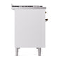 ILVE Nostalgie II 48-Inch Dual Fuel Range with 8 Sealed Burners + Griddle, 5.02 cu. ft. Oven, White with Burnished Trim, Liquid Propane, Solid Door, UN48FQNMPWHBLP
