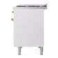ILVE Nostalgie II 48-Inch Dual Fuel Range with 8 Sealed Burners + Griddle, 5.02 cu. ft. Oven, White with Brass Trim, Liquid Propane, Solid Door, UN48FQNMPWHGLP