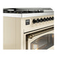ILVE Nostalgie II 48-Inch Dual Fuel Range with 5 Sealed Burners + Griddle + French Top, 5.02 cu. ft. Oven, Antique White with Burnished Trim, Liquid Propane, Triple Glass Door, UN48FSNMPAWBLP