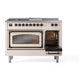ILVE Nostalgie II 48-Inch Dual Fuel Range with 5 Sealed Burners + Griddle + French Top, 5.02 cu. ft. Oven, Antique White with Burnished Trim, Natural Gas, Triple Glass Door, UN48FSNMPAWB