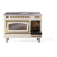 ILVE Nostalgie II 48-Inch Dual Fuel Range with 5 Sealed Burners + Griddle + French Top, 5.02 cu. ft. Oven, Antique White with Brass Trim, Liquid Propane, Triple Glass Door, UN48FSNMPAWGLP