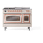 ILVE Nostalgie II 48-Inch Dual Fuel Range with 5 Sealed Burners + Griddle + French Top, 5.02 cu. ft. Oven, Antique White with Copper Trim, Natural Gas, Triple Glass Door, UN48FSNMPAWP