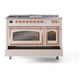 ILVE Nostalgie II 48-Inch Dual Fuel Range with 5 Sealed Burners + Griddle + French Top, 5.02 cu. ft. Oven, Antique White with Copper Trim, Natural Gas, Triple Glass Door, UN48FSNMPAWP