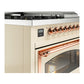 ILVE Nostalgie II 48-Inch Dual Fuel Range with 5 Sealed Burners + Griddle + French Top, 5.02 cu. ft. Oven, Antique White with Copper Trim, Natural Gas, Triple Glass Door, UN48FSNMPAWP
