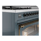 ILVE Nostalgie II 48-Inch Dual Fuel Range with 5 Sealed Burners + Griddle + French Top, 5.02 cu. ft. Oven, Blue Grey with Burnished Trim, Liquid Propane, Triple Glass Door, UN48FSNMPBGBLP