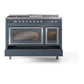 ILVE Nostalgie II 48-Inch Dual Fuel Range with 5 Sealed Burners + Griddle + French Top, 5.02 cu. ft. Oven, Blue Grey with Chrome Trim, Natural Gas, Triple Glass Door, UN48FSNMPBGC