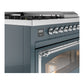 ILVE Nostalgie II 48-Inch Dual Fuel Range with 5 Sealed Burners + Griddle + French Top, 5.02 cu. ft. Oven, Blue Grey with Chrome Trim, Natural Gas, Triple Glass Door, UN48FSNMPBGC