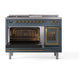 ILVE Nostalgie II 48-Inch Dual Fuel Range with 5 Sealed Burners + Griddle + French Top, 5.02 cu. ft. Oven, Blue Grey with Brass Trim, Liquid Propane, Triple Glass Door, UN48FSNMPBGGLP