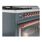 ILVE Nostalgie II 48-Inch Dual Fuel Range with 5 Sealed Burners + Griddle + French Top, 5.02 cu. ft. Oven, Blue Grey with Copper Trim, Liquid Propane, Triple Glass Door, UN48FSNMPBGPLP