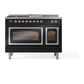 ILVE Nostalgie II 48-Inch Dual Fuel Range with 5 Sealed Burners + Griddle + French Top, 5.02 cu. ft. Oven, Glossy Black with Chrome Trim, Liquid Propane, Triple Glass Door, UN48FSNMPBKCLP