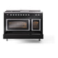 ILVE Nostalgie II 48-Inch Dual Fuel Range with 5 Sealed Burners + Griddle + French Top, 5.02 cu. ft. Oven, Glossy Black with Chrome Trim, Liquid Propane, Triple Glass Door, UN48FSNMPBKCLP