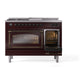 ILVE Nostalgie II 48-Inch Dual Fuel Range with 5 Sealed Burners + Griddle + French Top, 5.02 cu. ft. Oven, Burgundy with Burnished Trim, Liquid Propane, Triple Glass Door, UN48FSNMPBUBLP
