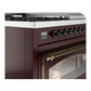 ILVE Nostalgie II 48-Inch Dual Fuel Range with 5 Sealed Burners + Griddle + French Top, 5.02 cu. ft. Oven, Burgundy with Burnished Trim, Liquid Propane, Triple Glass Door, UN48FSNMPBUBLP