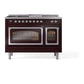 ILVE Nostalgie II 48-Inch Dual Fuel Range with 5 Sealed Burners + Griddle + French Top, 5.02 cu. ft. Oven, Burgundy with Chrome Trim, Liquid Propane, Triple Glass Door, UN48FSNMPBUCLP