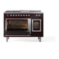 ILVE Nostalgie II 48-Inch Dual Fuel Range with 5 Sealed Burners + Griddle + French Top, 5.02 cu. ft. Oven, Burgundy with Chrome Trim, Liquid Propane, Triple Glass Door, UN48FSNMPBUCLP