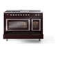 ILVE Nostalgie II 48-Inch Dual Fuel Range with 5 Sealed Burners + Griddle + French Top, 5.02 cu. ft. Oven, Burgundy with Chrome Trim, Natural Gas, Triple Glass Door, UN48FSNMPBUC
