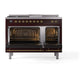 ILVE Nostalgie II 48-Inch Dual Fuel Range with 5 Sealed Burners + Griddle + French Top, 5.02 cu. ft. Oven, Burgundy with Brass Trim, Liquid Propane, Triple Glass Door, UN48FSNMPBUGLP